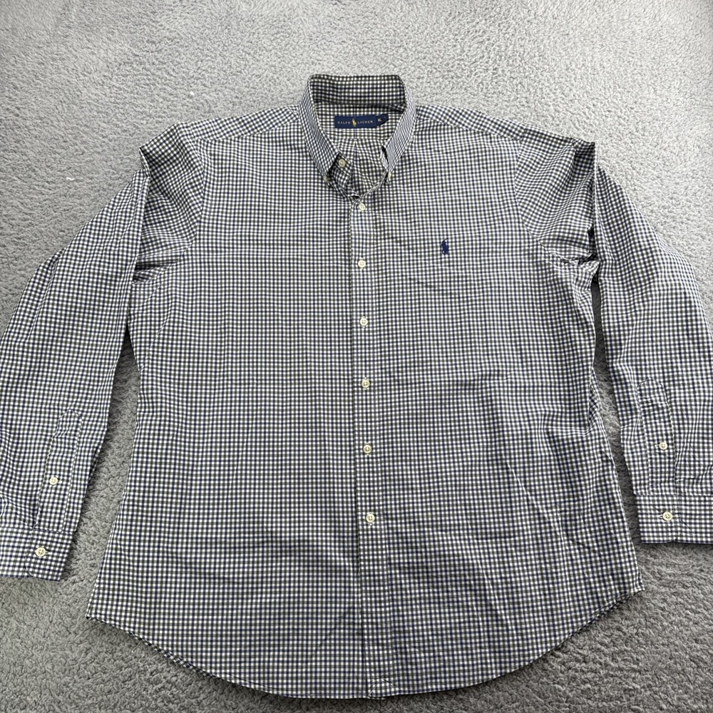 Polo Ralph Lauren Button-Up Mens XL Green Blue Check Blake Cotton Long Sleeve
